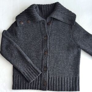 Rosanna 100% Lamb's Wool Funnel Neck Dark Gray Cardigan Women's Size Medium